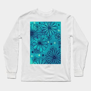 Tie-dye Flowers - Blue Long Sleeve T-Shirt